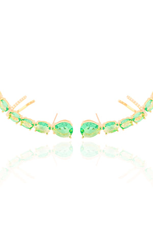 Ear Cuff Pontos de Luz Ovais Turmalina Cravejado Cristal Banhado a Ouro 18K