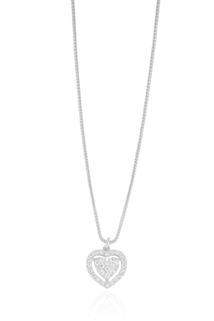 Gargantilha Veneziana Coração Cravejado Cristal Ródio Branco - 40 cm