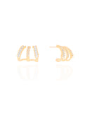 Brinco Argola Filetes Cravejados Baguetes Cristal 1.3 cm Banhado a Ouro 18K