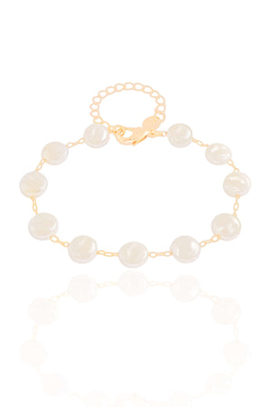 Pulseira Pérolas Achatadas Barrocas Banhado a Ouro 18K