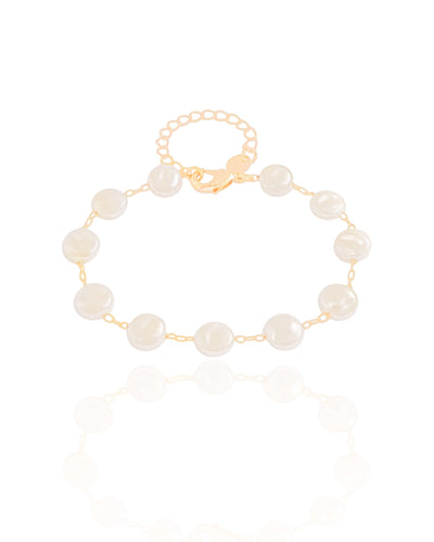 Pulseira Pérolas Achatadas Barrocas Banhado a Ouro 18K