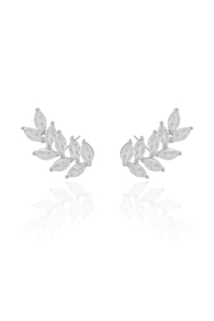 Ear Cuff Folha Navetes Cristal Ródio Branco