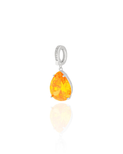 Pingente Gota Citrino Cravejada Cristal Ródio Branco