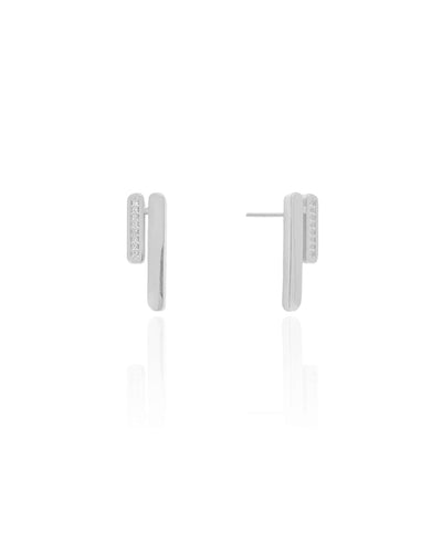 Brinco Palito Duplo Cravejado Cristal 1,9 cm Ródio Branco