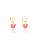 Brinco Infantil Argola Borboleta Rosa 2.4 cm Banhado a Ouro 18K