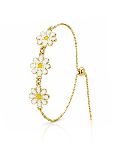 Pulseira Infantil Gravatinha Margaridas Esmaltadas Branca