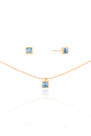 Conjunto Turquesa Cravejado Banhado a Ouro 18K