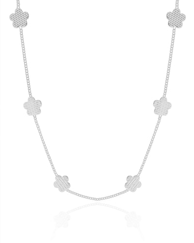 Choker Flores Texturizadas 8 mm Ródio Branco - 31 cm