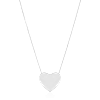 Colar Veneziana Coração Liso Ródio Branco - 40 cm