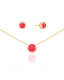 Conjunto Ponto de Luz Rubi Cravejado Cristal Banhado a Ouro 18K