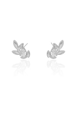 Ear Cuff Folha Gota Cristal Ródio Branco