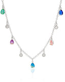 Choker Elos Gotas Coloridas e Pontos de Luz Cristal Ródio Branco