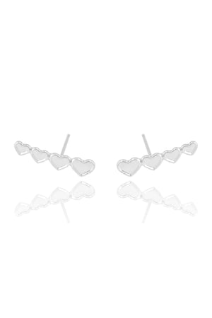 Ear Cuff Quatro Corações Detalhes Ródio Branco