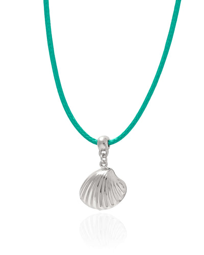Choker Fio Coreano Verde Água Concha Ródio Branco - 35 cm