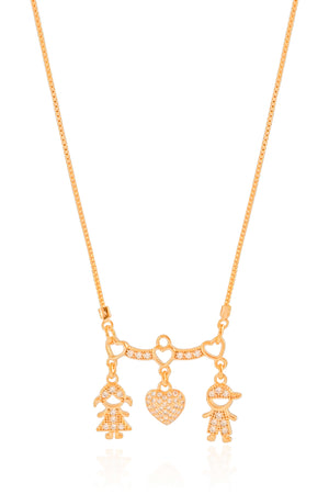 Gargantilha Corações Filho Menin Menina Cristal Banhado a Ouro 18K - 45 cm