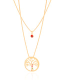 Gargantilha Dupla Árvore da Vida e Ponto de Luz Rubi Banhado a Ouro 18K