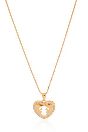 Gargantilha Coração Filho Menina Cristal Banhado a Ouro 18K - 45 cm