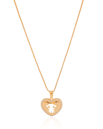 Colar Coração Filho Menina Cristal Banhado a Ouro 18K - 45 cm