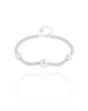 Pulseira Malha Oca Três Bolas Ródio Branco