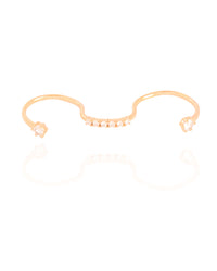 Anel Ajustável Três Dedos Cravejado Cristal Tamanho Único Banhado a Ouro 18K