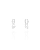 Brinco Argola Click Estrelas Cravejadas Cristal 1.9 cm Ródio Branco