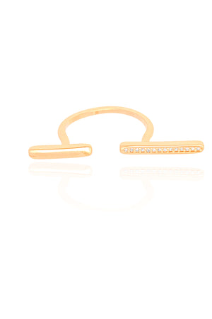 Anel Ajustável Palitos Cravejado Cristal Tamanho G Banhado a Ouro 18K