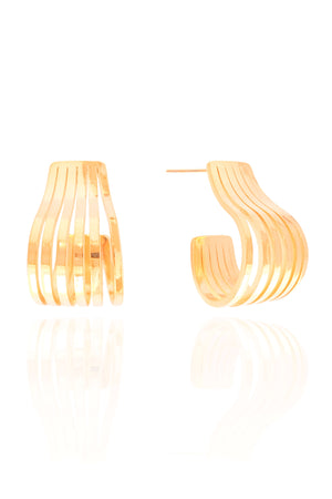 Brinco Argola Gota Filetes Liso 3.1 cm Banhado a Ouro 18K
