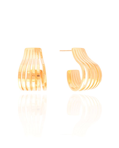 Brinco Argola Gota Filetes Liso 3,1 cm Banhado a Ouro 18K