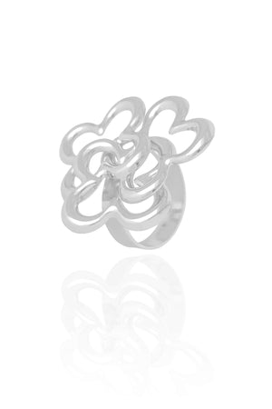 Anel Ajustável Flor Entrelaçada Tamanho G Ródio Branco