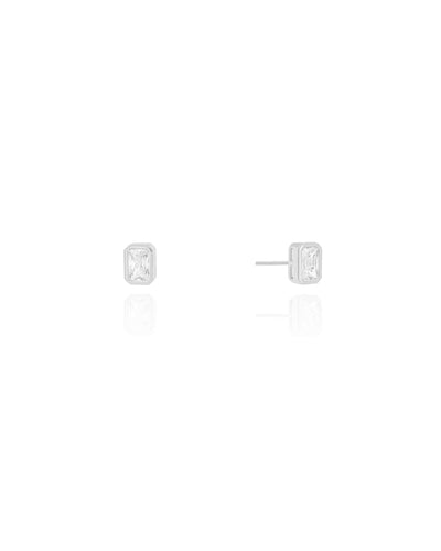 Brinco Retangular Cristal Médio Ródio Branco