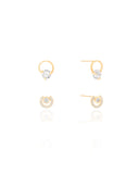 Brinco Duplo Circulo com Ponto de Luz e Circulo Cravejado Cristal Banhado a Ouro 18K