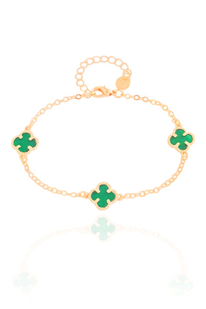 Pulseira Elos Trevos Tom Esmeralda Banhado a Ouro 18K