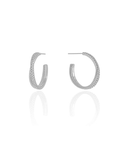 Brinco Argola Entrelaçada Cravejada Cristal 2,2 cm Ródio Branco