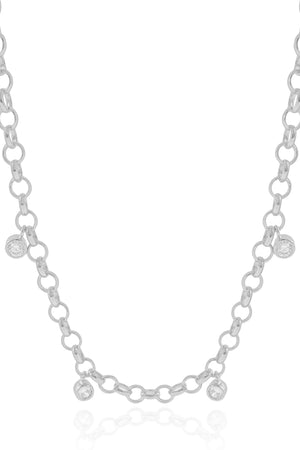 Gargantilha Elos Portugueses Pontos de Luz Cristal Ródio Branco - 45 cm