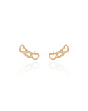Brinco Ear Cuff Corações Cravejado Cristal Banhado a Ouro 18K