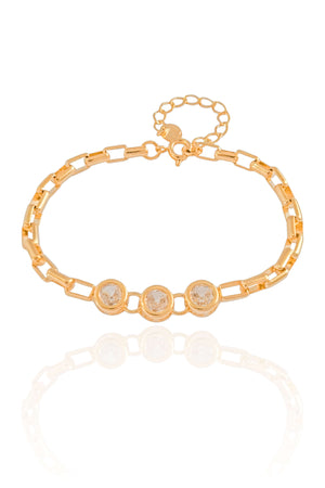 Pulseira Elos Pontos de Luz Cristal Banhado a Ouro 18K - 16 cm