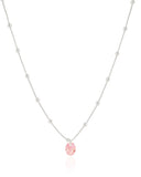 Gargantilha Infantil Bolinhas Cristal Oval Safira Rosa Ródio Branco - 30 cm
