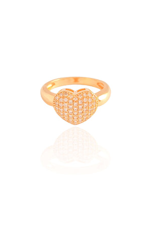 Anel Coração Cravejado Cristal Tamanho 19 Banhado a Ouro 18K