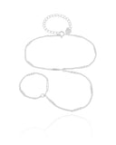 Pulseira Hand Chain Plaquinhas Detalhadas Ródio Branco