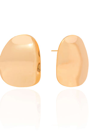 Brinco Oval Liso Amassado Banhado a Ouro 18K