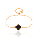 Pulseira Trevo Preto Fecho Gravata Banhado a Ouro 18K