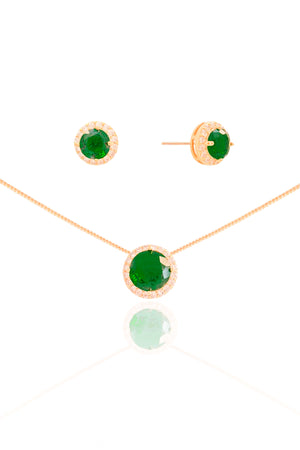 Conjunto Ponto de Luz Esmeralda Cravejado Cristal Banhado a Ouro 18K