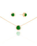 Conjunto Ponto de Luz Esmeralda Cravejado Cristal Banhado a Ouro 18K