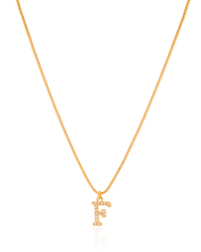 Colar Veneziana Letra F Cravejada Cristal Banhado a Ouro 18K - 45 cm