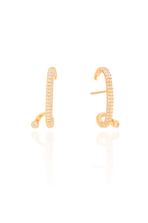 Ear Hook Ponto de Luz Cravejado Cristal 2.5 cm Banhado a Ouro 18K