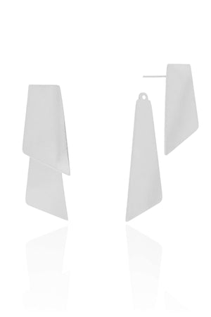 Brinco Ear Jacket Duas Chapas Lisas Ródio Branco