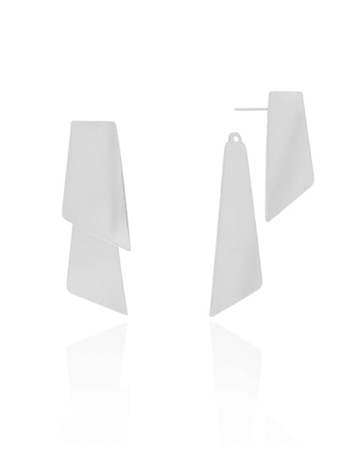 Brinco Ear Jacket Duas Chapas Lisas Ródio Branco