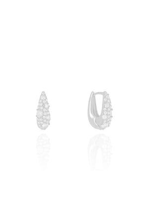 Brinco Argola Click Gota Cravejada Cristal 1.6 cm Ródio Branco