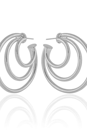 Brinco Argola Tubo Três Filetes 4.3 cm Ródio Branco