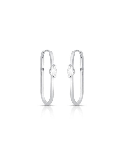 Brinco Argola Oval Clip Ponto de Luz Gota Cristal